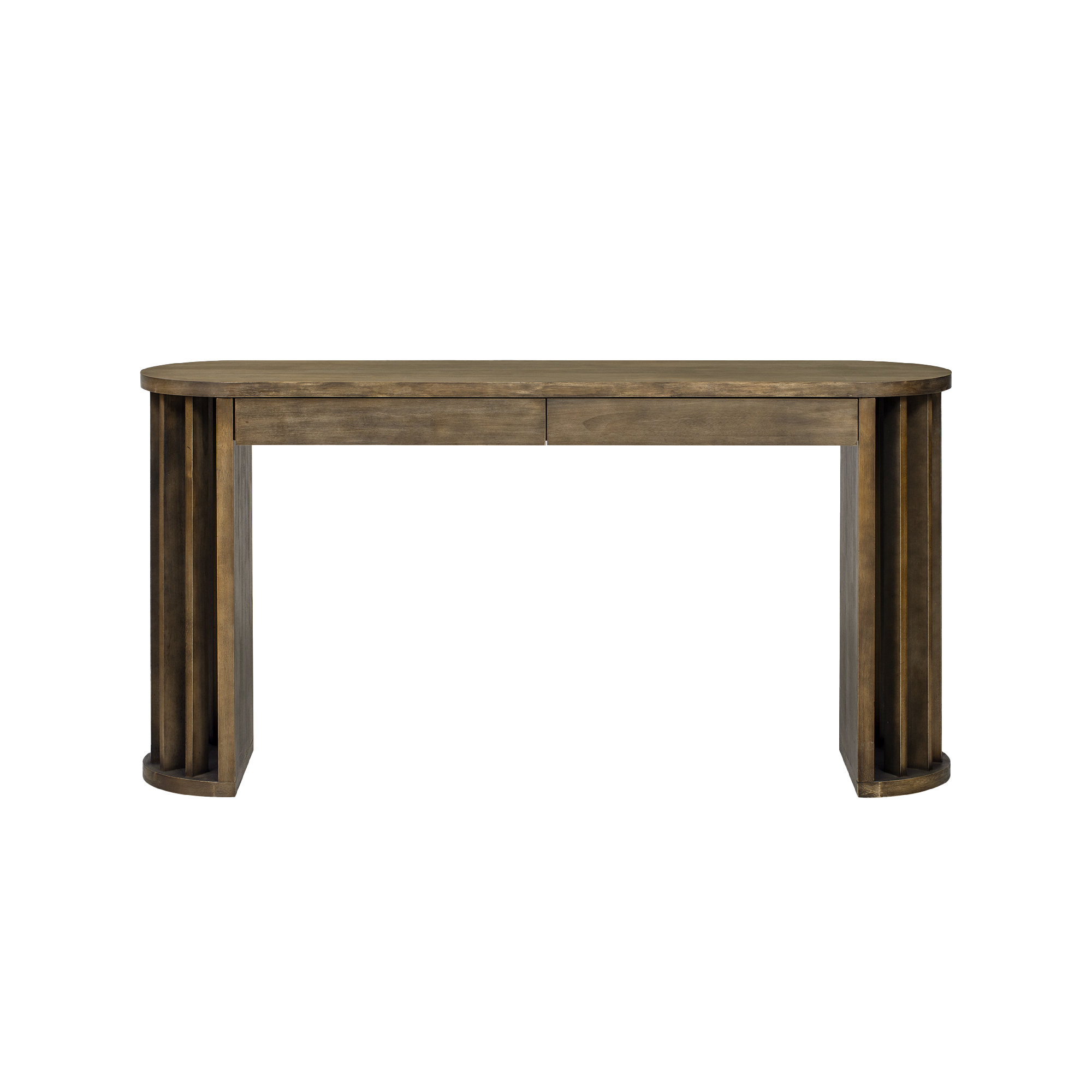 59" Oak Veneer Console Table with Drawers