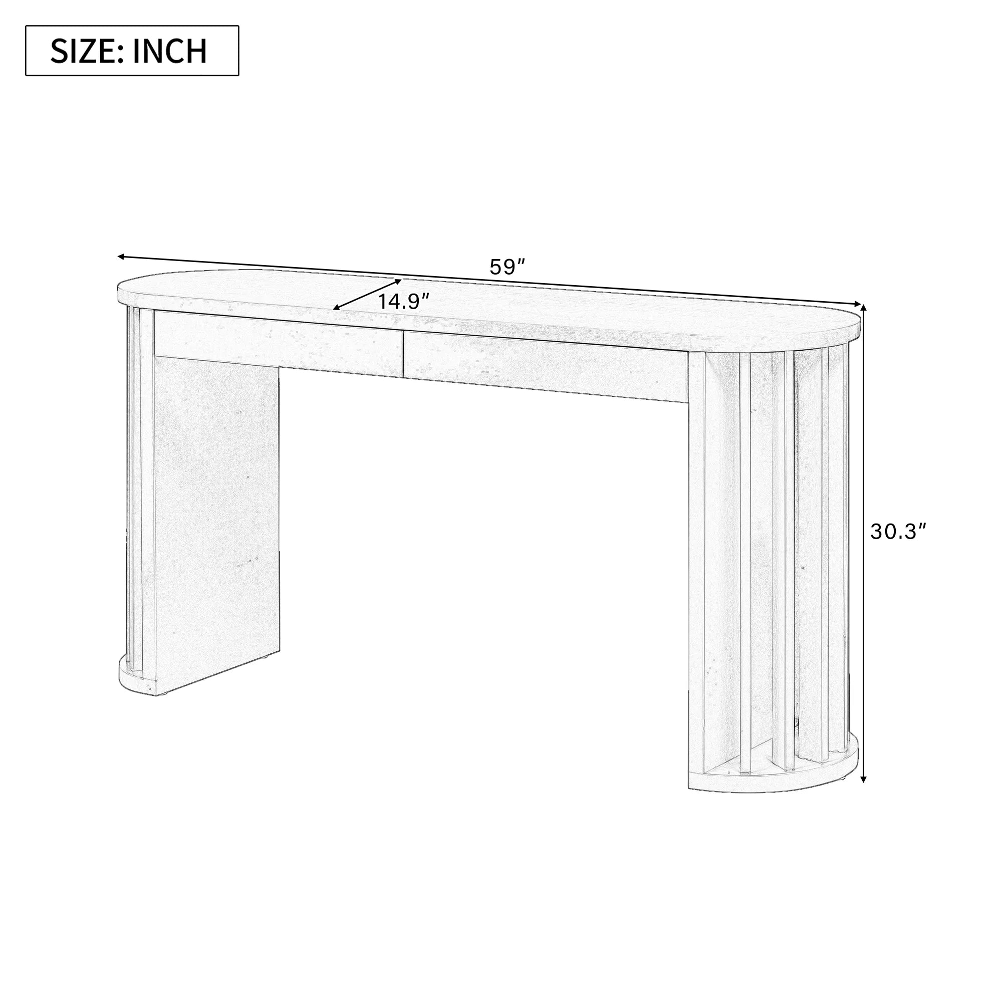 59" Oak Veneer Console Table with Drawers
