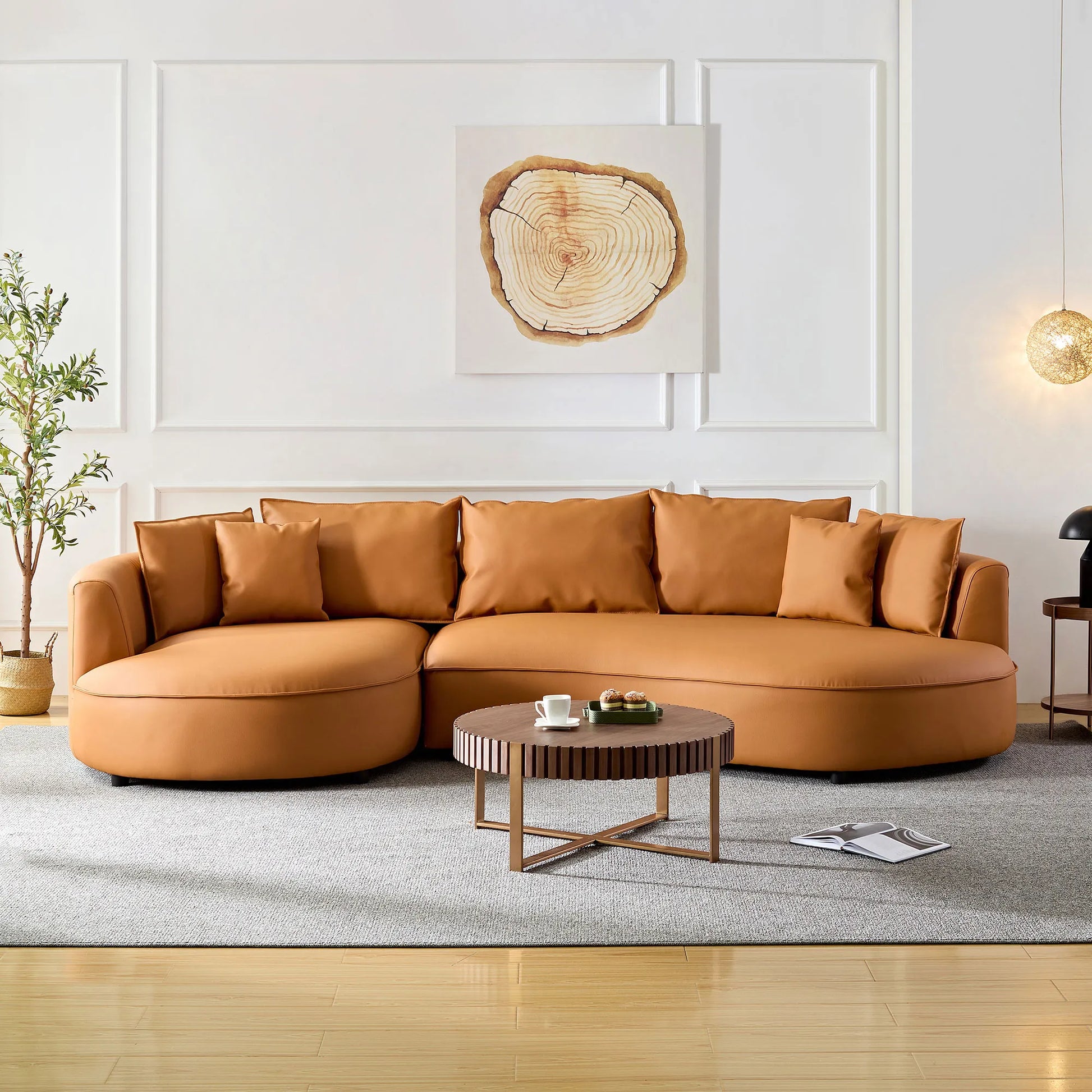 5 Seater Bonded Leather Upholstered Curved Modern Sectional Sofa
