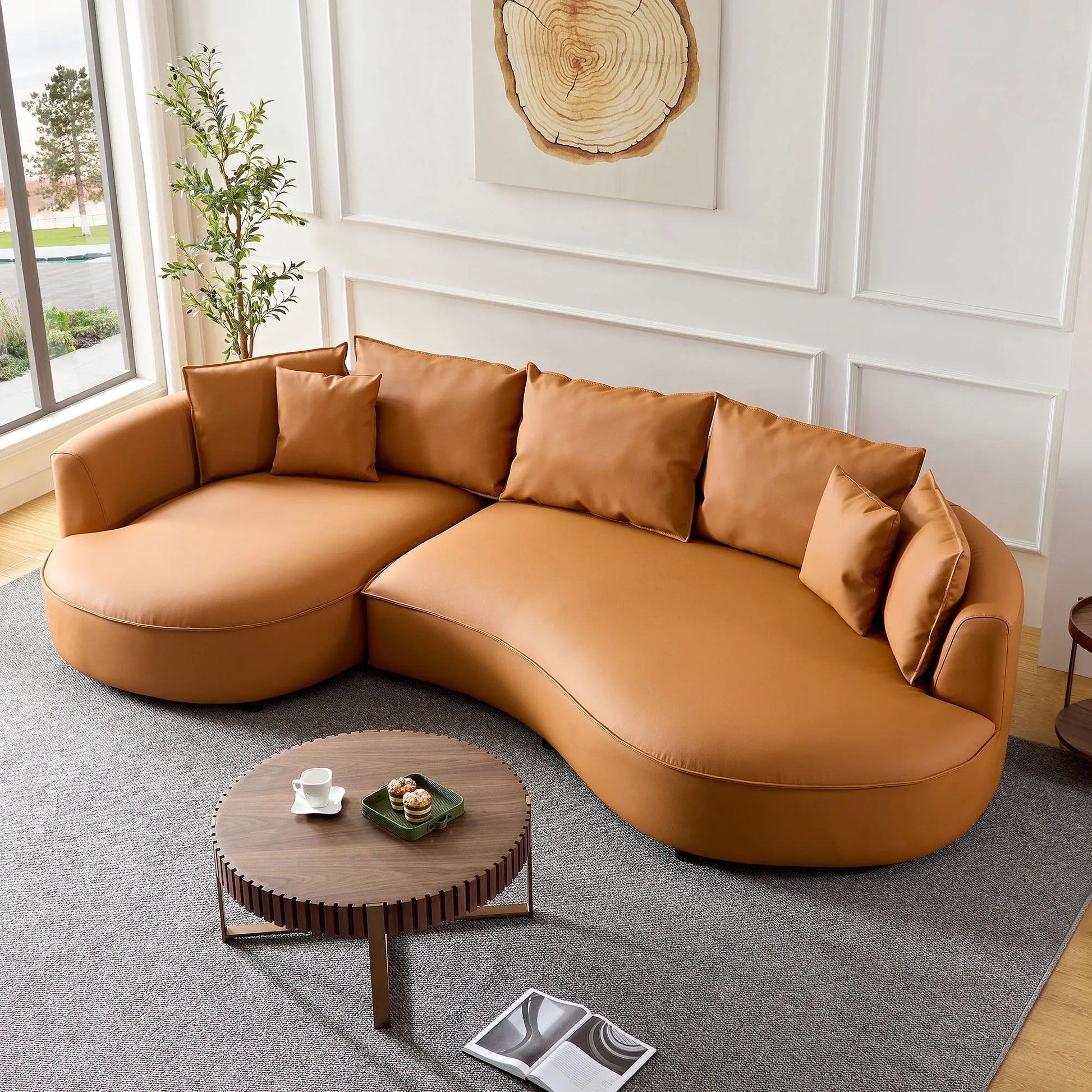 5 Seater Bonded Leather Upholstered Curved Modern Sectional Sofa