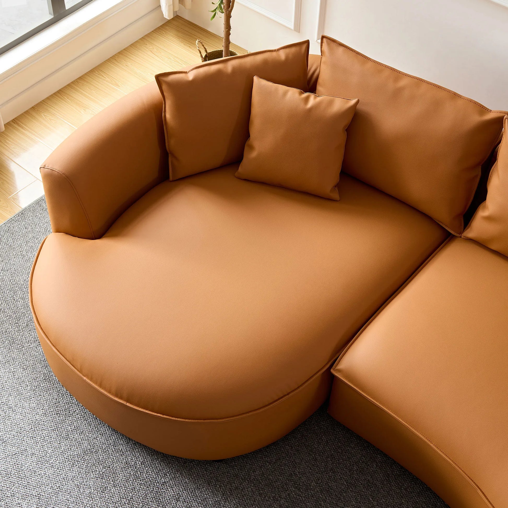 5 Seater Bonded Leather Upholstered Curved Modern Sectional Sofa