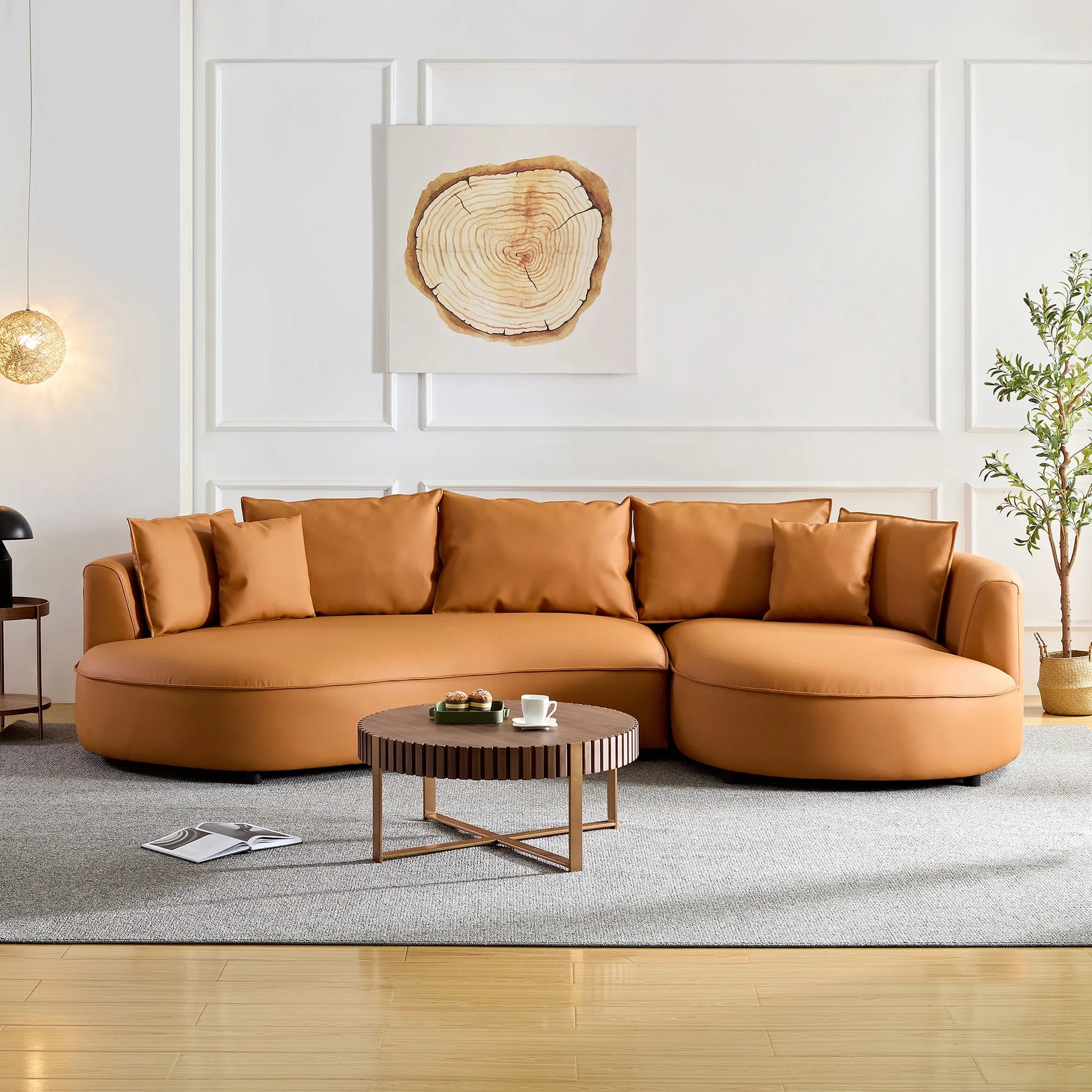 5 Seater Bonded Leather Upholstered Curved Modern Sectional Sofa
