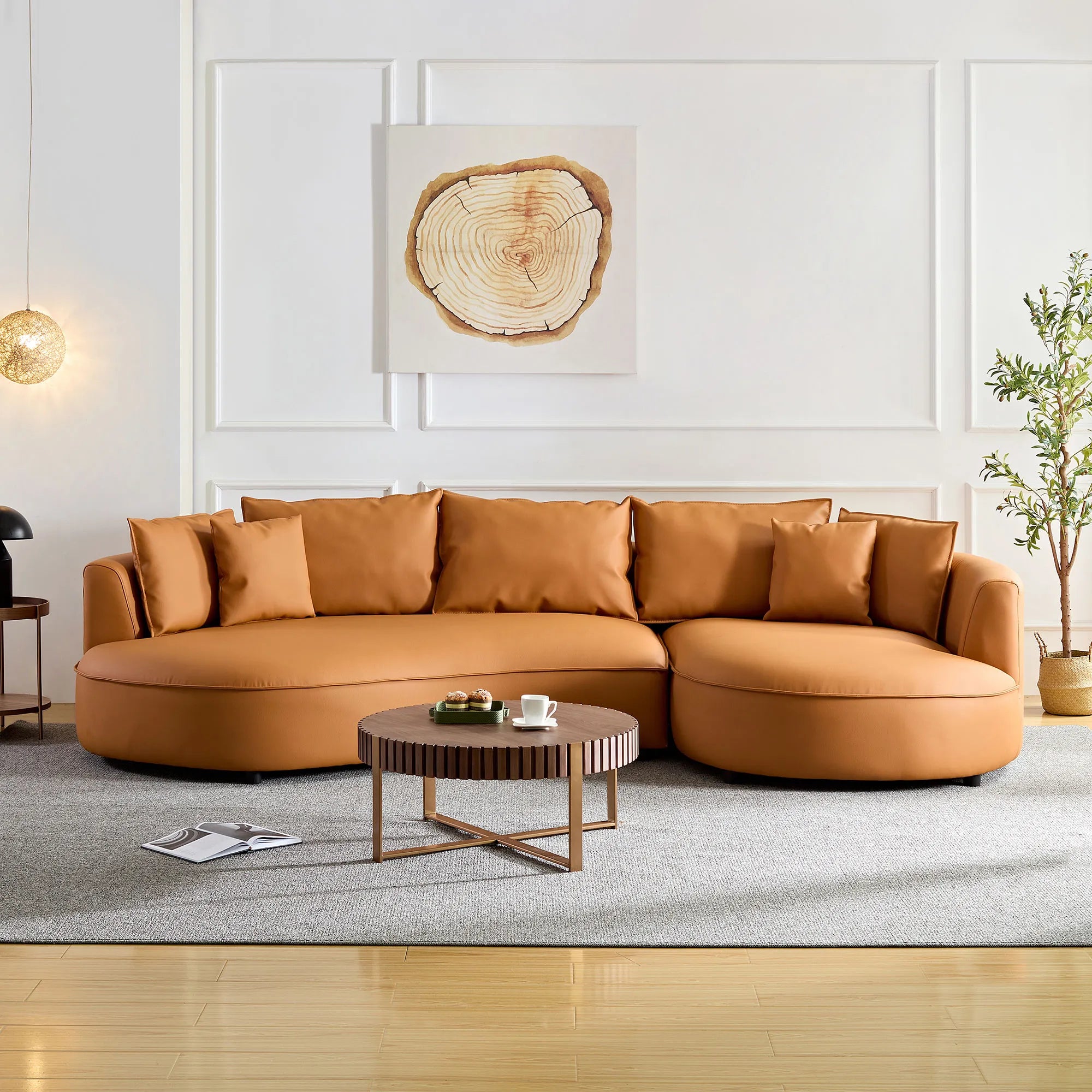 5 Seater Bonded Leather Upholstered Curved Modern Sectional Sofa