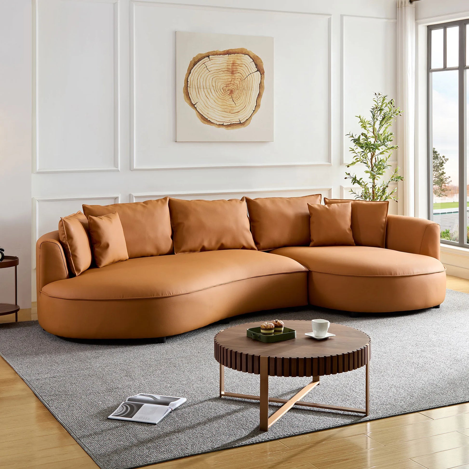 5 Seater Bonded Leather Upholstered Curved Modern Sectional Sofa