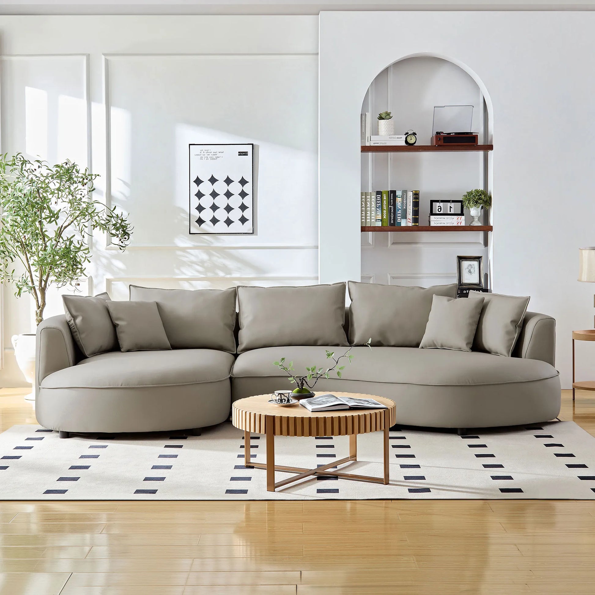 5 Seater Bonded Leather Upholstered Curved Modern Sectional Sofa
