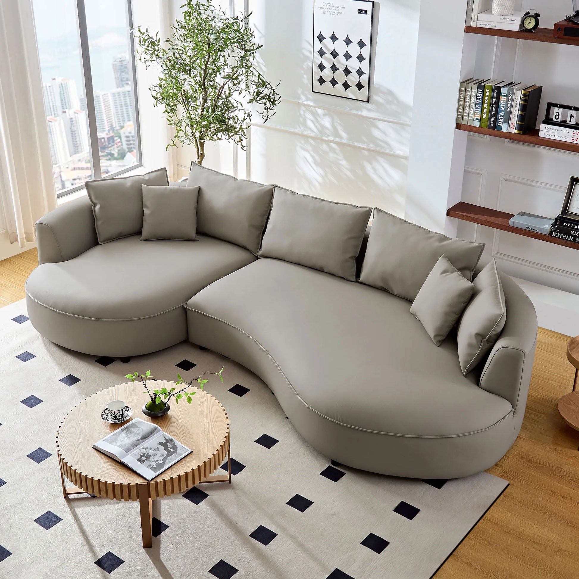 5 Seater Bonded Leather Upholstered Curved Modern Sectional Sofa