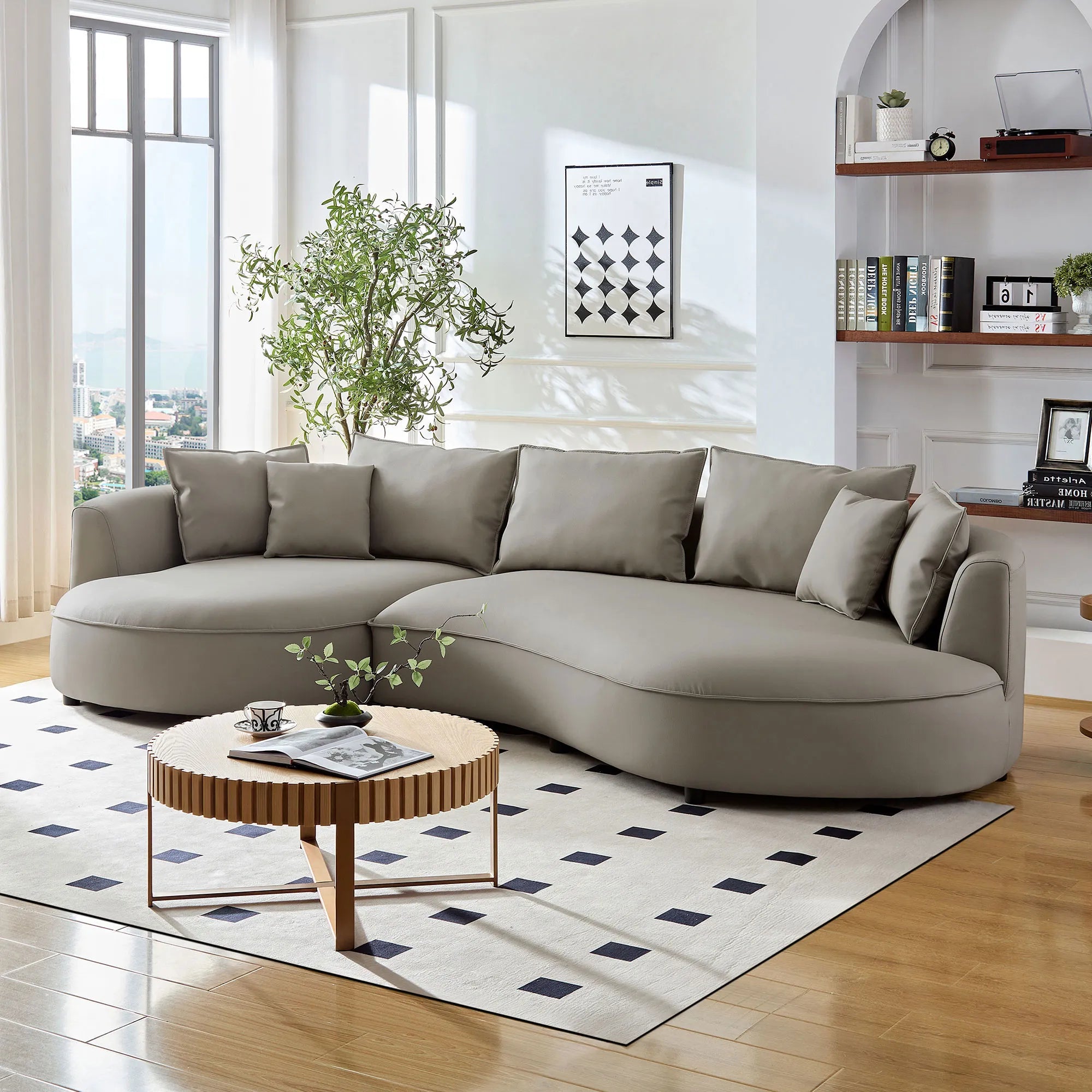 5 Seater Bonded Leather Upholstered Curved Modern Sectional Sofa