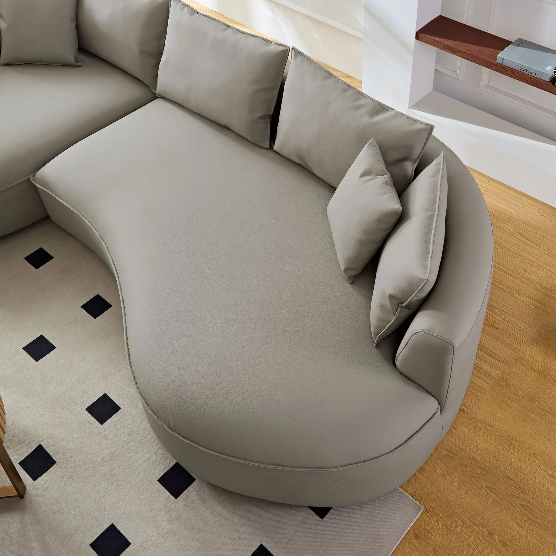 5 Seater Bonded Leather Upholstered Curved Modern Sectional Sofa