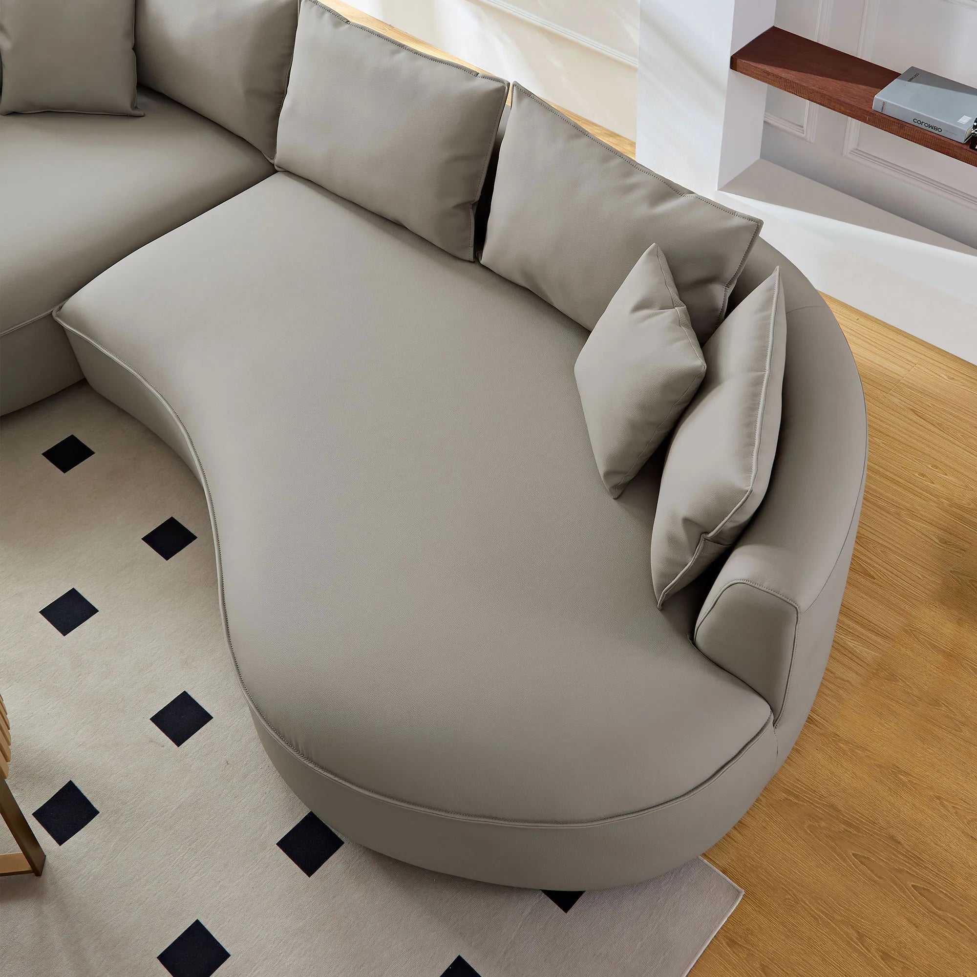 5 Seater Bonded Leather Upholstered Curved Modern Sectional Sofa