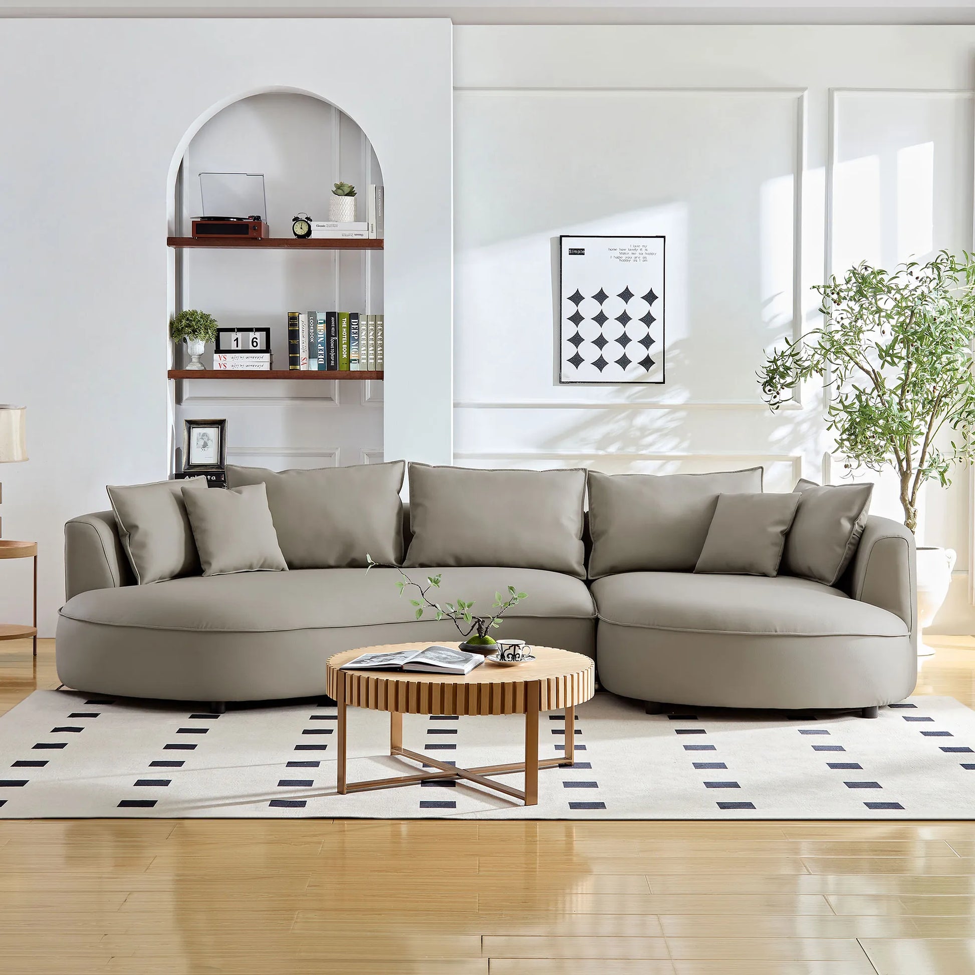 5 Seater Bonded Leather Upholstered Curved Modern Sectional Sofa