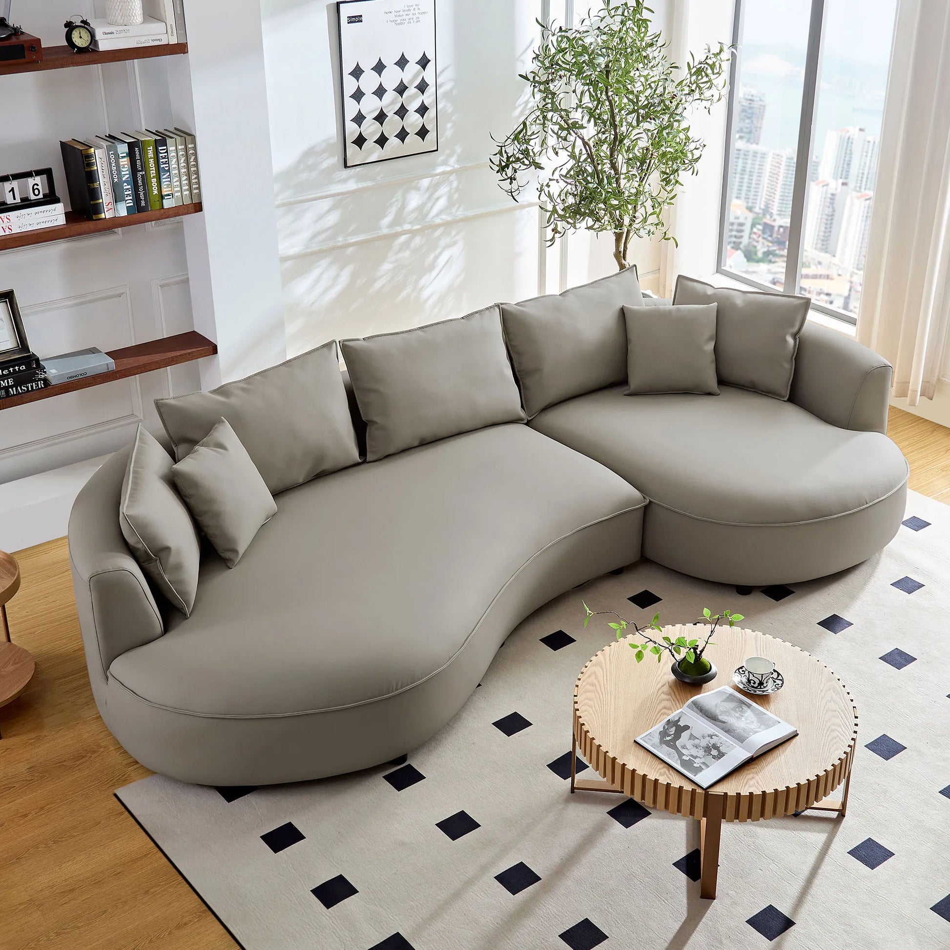 5 Seater Bonded Leather Upholstered Curved Modern Sectional Sofa
