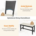 6-Piece Wood Modern Dining Table Set with Bench and 4 Dining Chairs