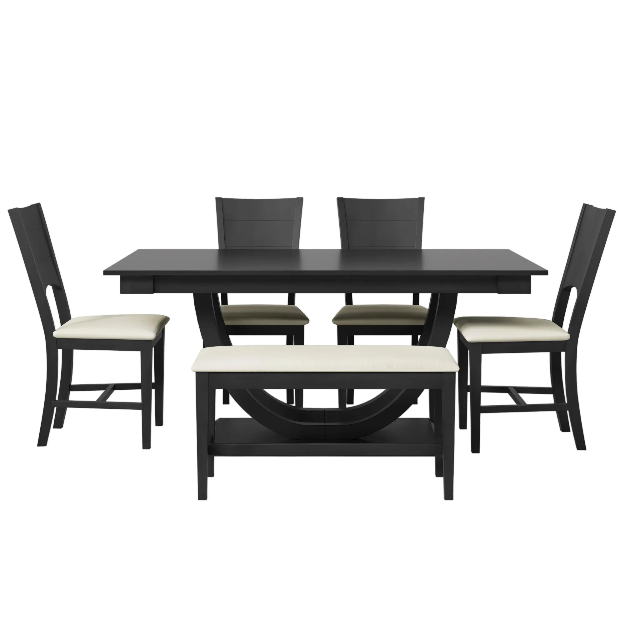 6-Piece Wood Modern Dining Table Set with Bench and 4 Dining Chairs