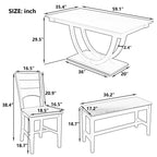 6-Piece Wood Modern Dining Table Set with Bench and 4 Dining Chairs