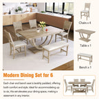 6-Piece Wood Modern Dining Table Set with Bench and 4 Dining Chairs