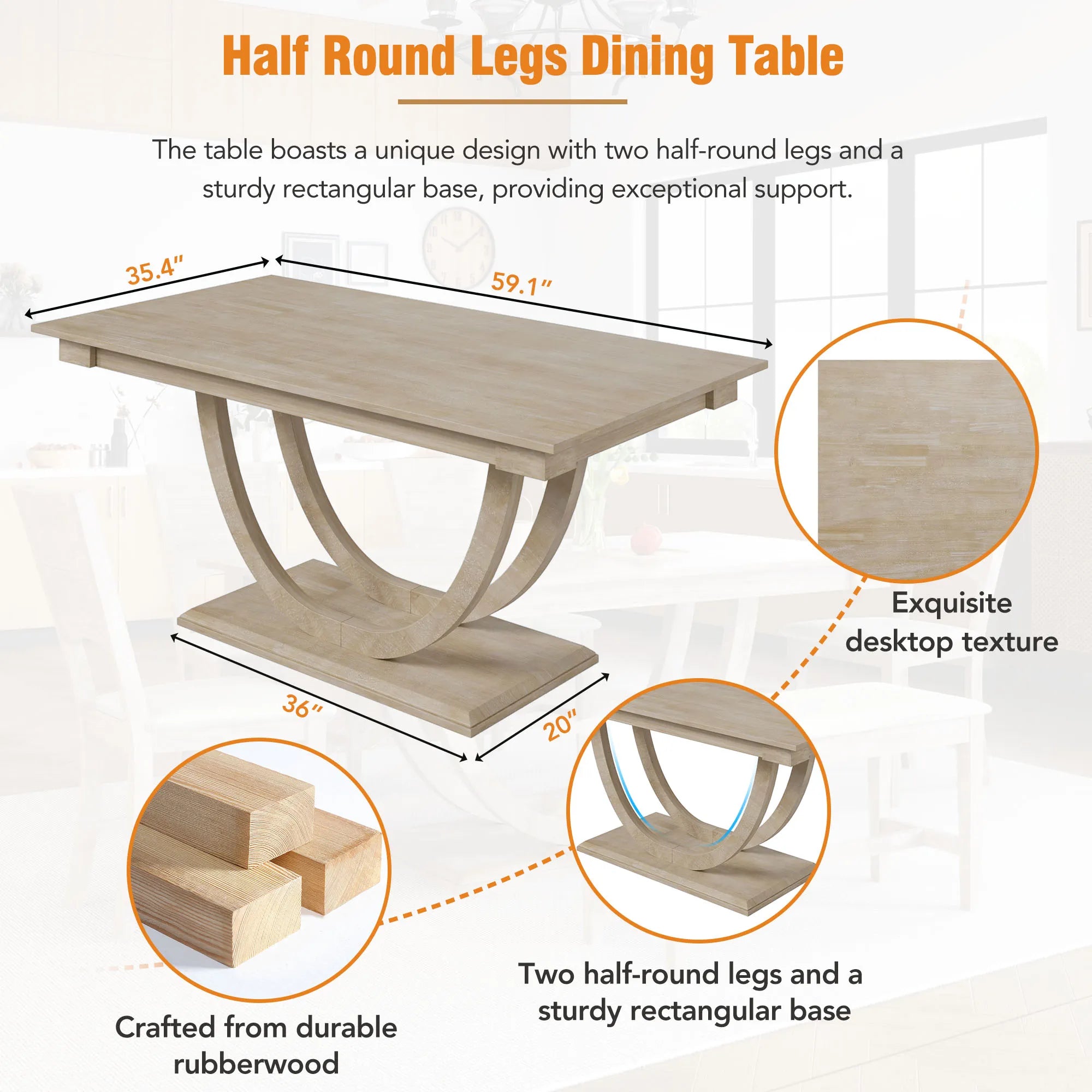 6-Piece Wood Modern Dining Table Set with Bench and 4 Dining Chairs
