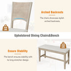 6-Piece Wood Modern Dining Table Set with Bench and 4 Dining Chairs