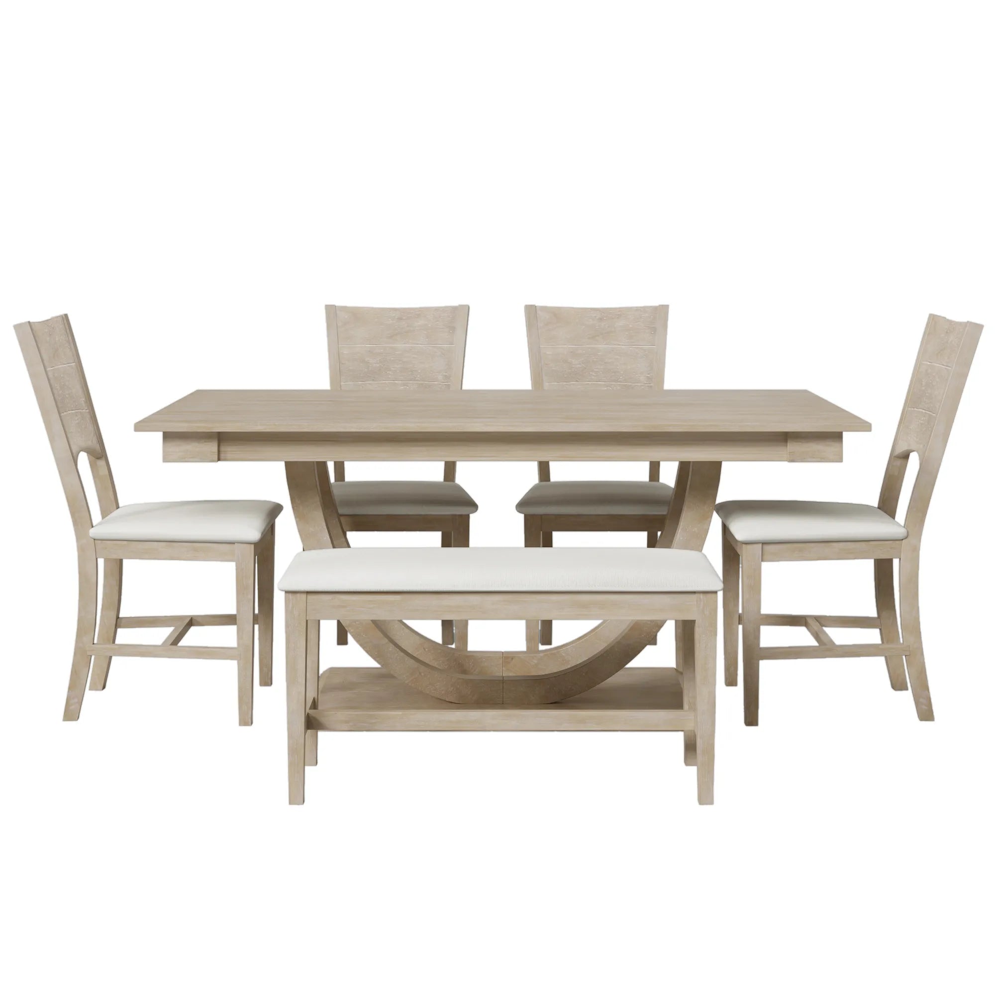 6-Piece Wood Modern Dining Table Set with Bench and 4 Dining Chairs