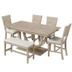 6-Piece Wood Modern Dining Table Set with Bench and 4 Dining Chairs