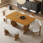 60" 6-Piece Mid-Century Modern Dining Table Set With 4 Chairs and Bench