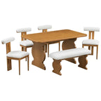 60" 6-Piece Mid-Century Modern Dining Table Set With 4 Chairs and Bench