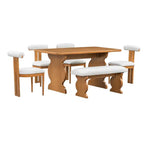 60" 6-Piece Mid-Century Modern Dining Table Set With 4 Chairs and Bench