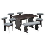 60" 6-Piece Mid-Century Modern Dining Table Set With 4 Chairs and Bench