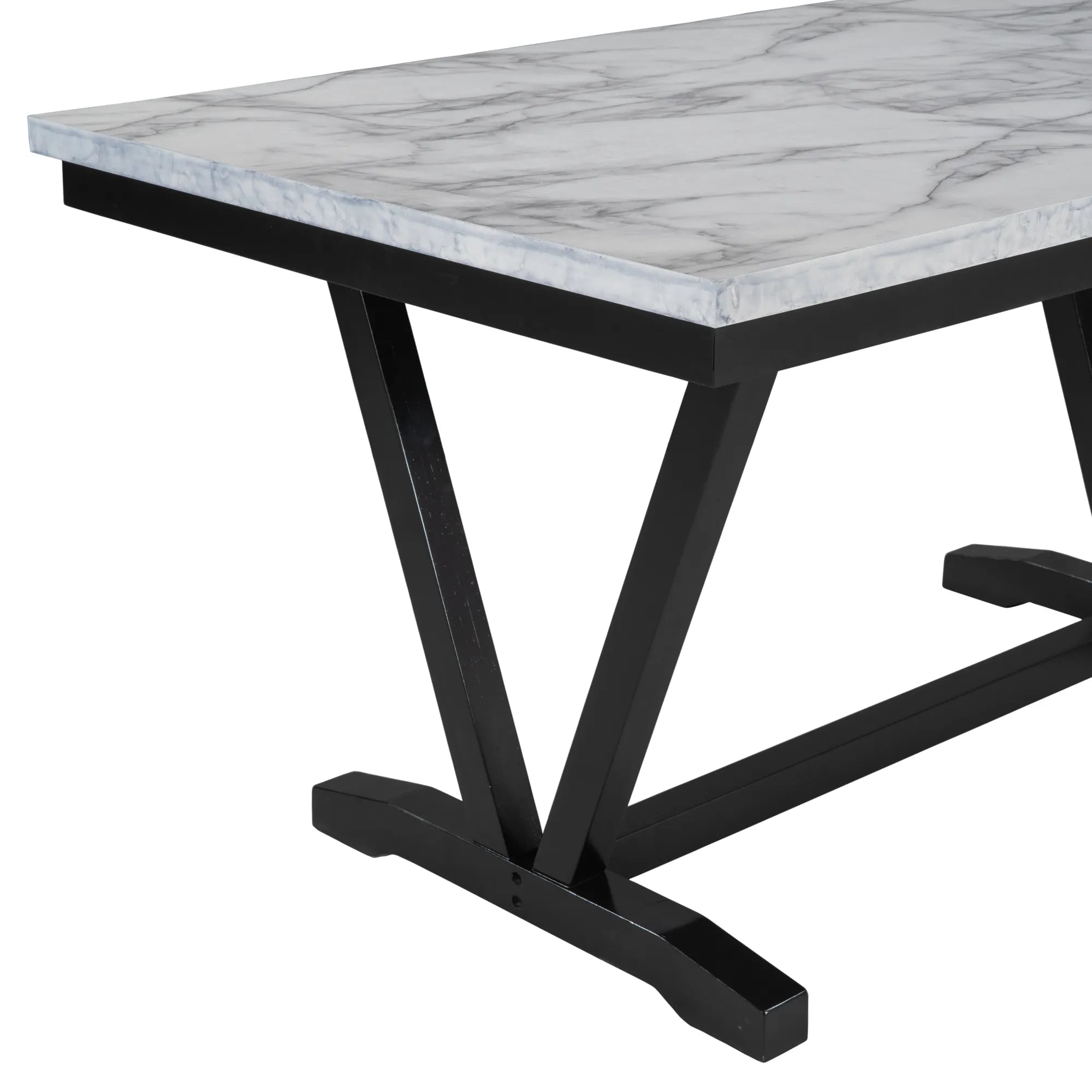 60" 6 Pieces Modern Dining Table Set, With Faux Marble Tabletop