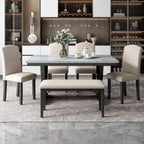 60" 6 Pieces Modern Dining Table Set, With Faux Marble Tabletop