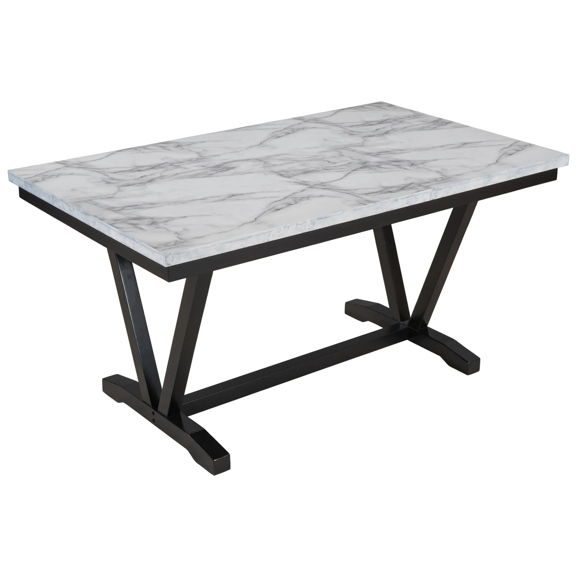 60" 6 Pieces Modern Dining Table Set, With Faux Marble Tabletop