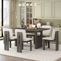 60" 7 Pieces Retro Dining Table Set With 6 Chairs