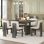 60" 7 Pieces Retro Dining Table Set With 6 Chairs