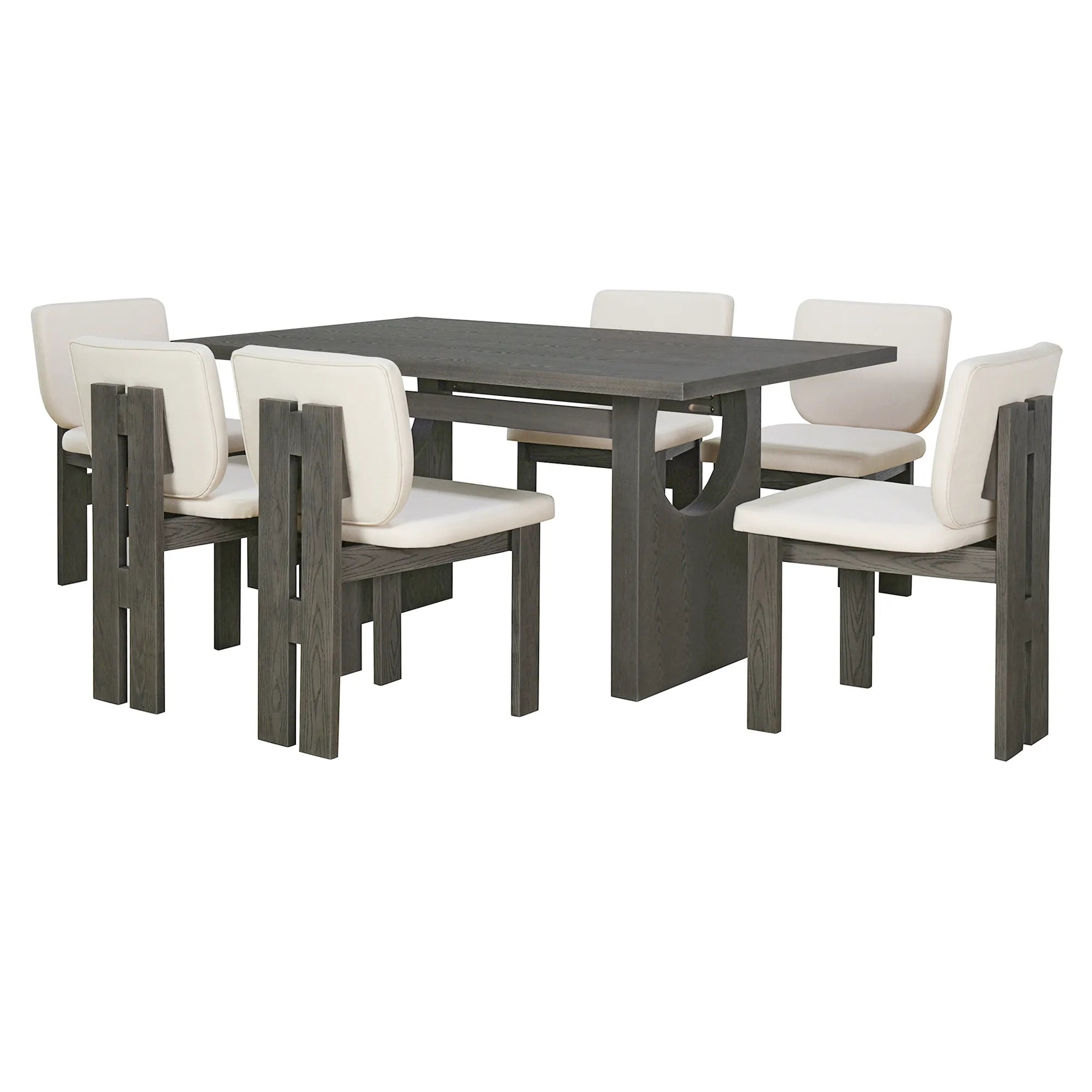 60" 7 Pieces Retro Dining Table Set With 6 Chairs