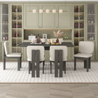 60" 7 Pieces Retro Dining Table Set With 6 Chairs