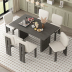 60" 7 Pieces Retro Dining Table Set With 6 Chairs
