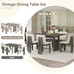 60" 7 Pieces Retro Dining Table Set With 6 Chairs