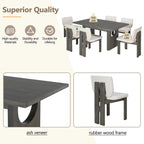 60" 7 Pieces Retro Dining Table Set With 6 Chairs
