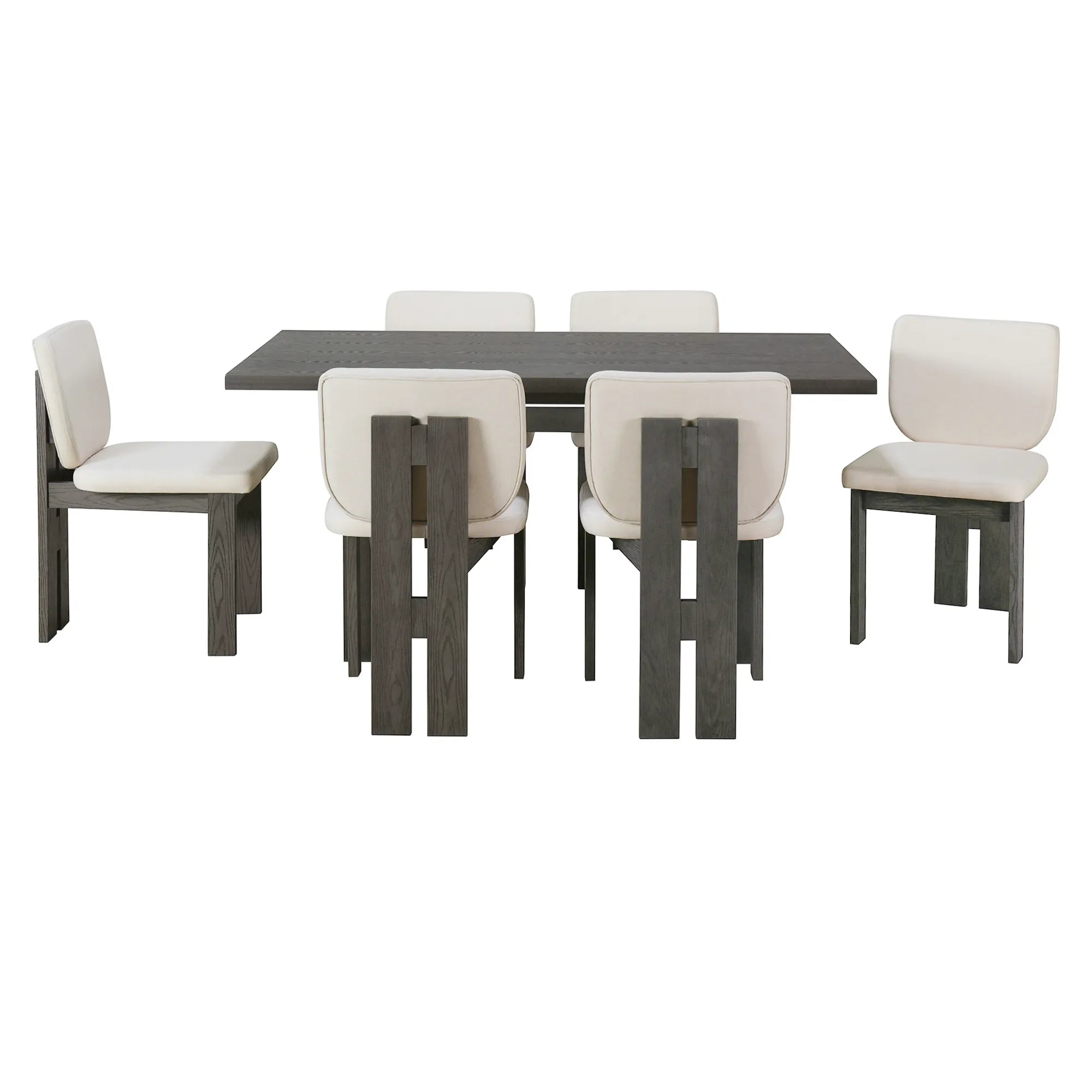60" 7 Pieces Retro Dining Table Set With 6 Chairs