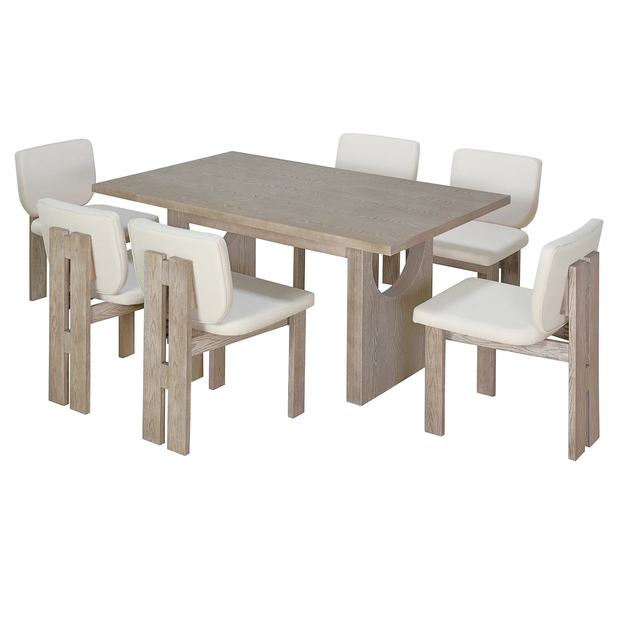 60" 7 Pieces Retro Dining Table Set With 6 Chairs
