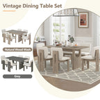 60" 7 Pieces Retro Dining Table Set With 6 Chairs