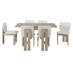 60" 7 Pieces Retro Dining Table Set With 6 Chairs