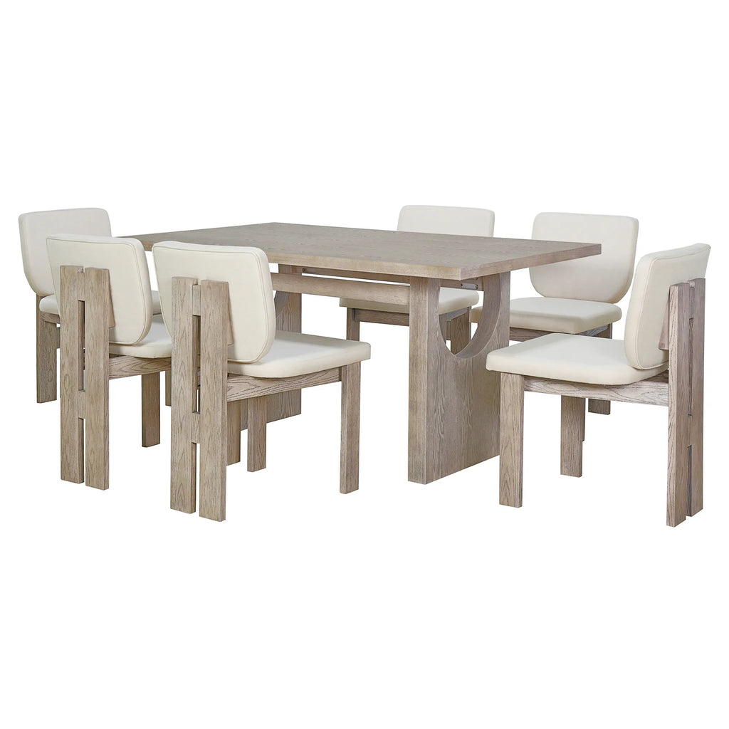 60" 7 Pieces Retro Dining Table Set With 6 Chairs
