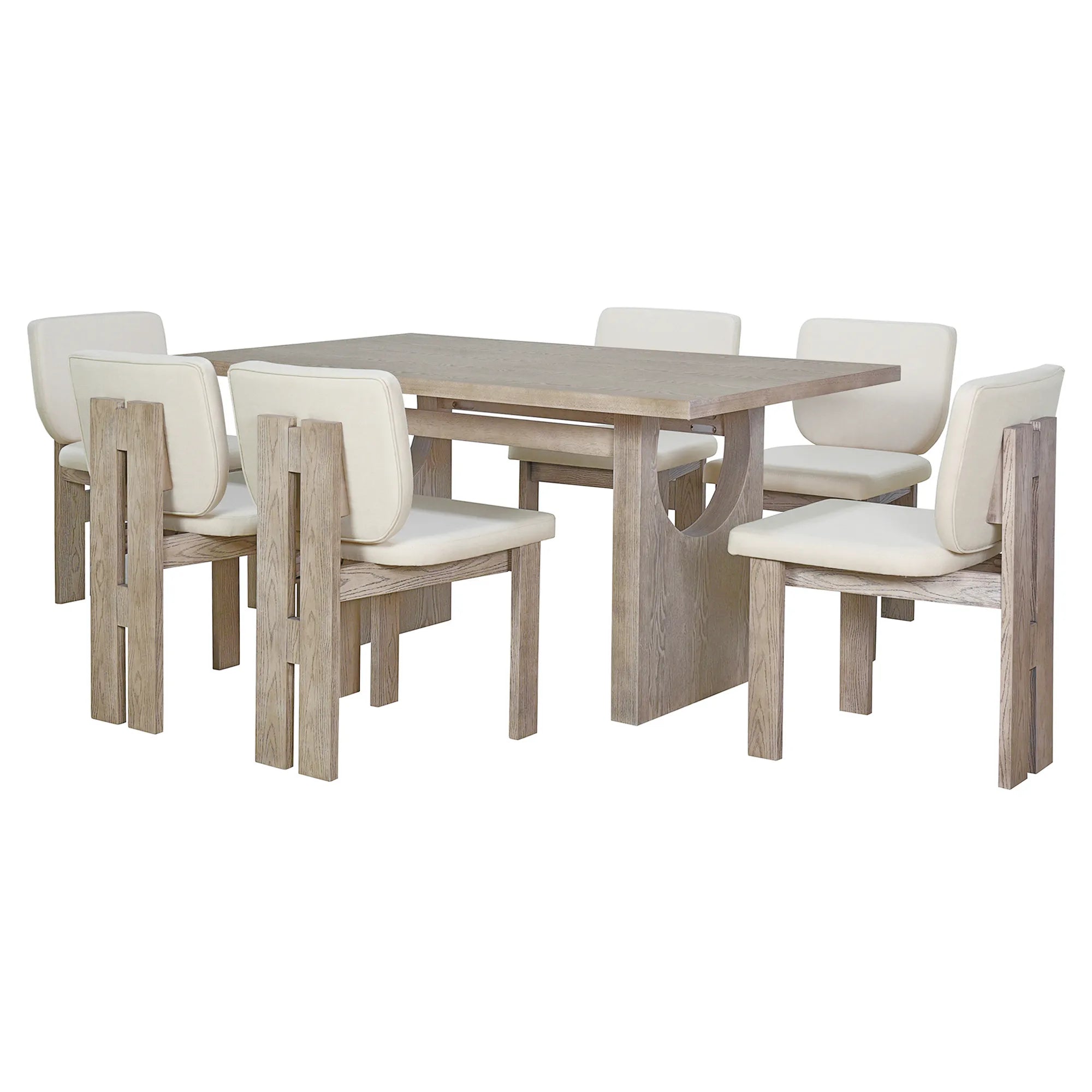 60" 7 Pieces Retro Dining Table Set With 6 Chairs