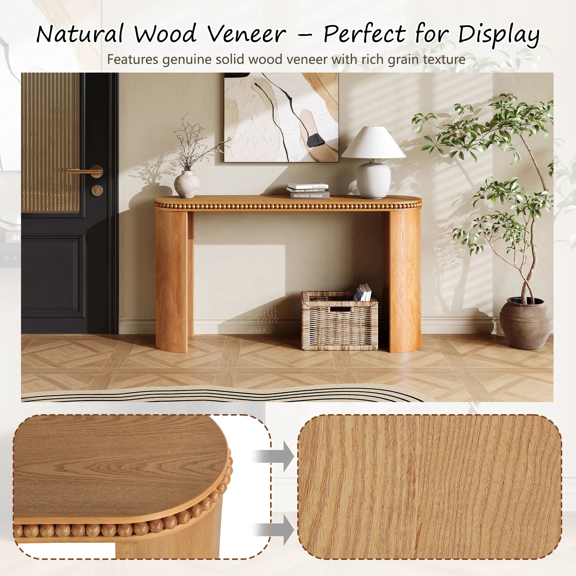 60" Console Table with Beaded Trim & Reversible Curved Legs