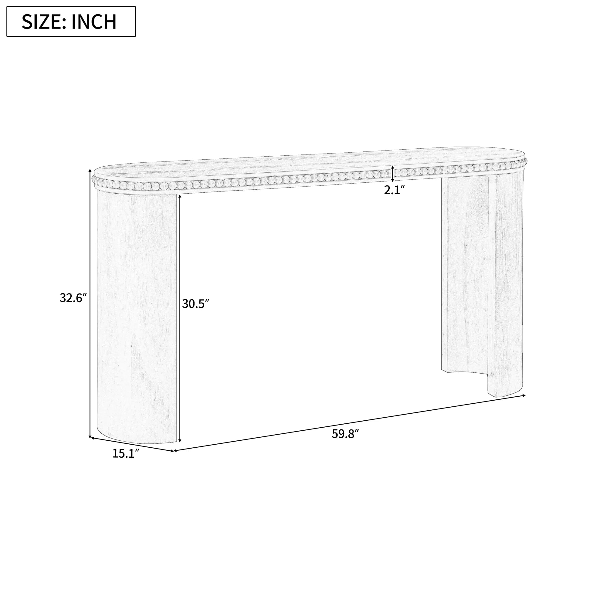60" Console Table with Beaded Trim & Reversible Curved Legs