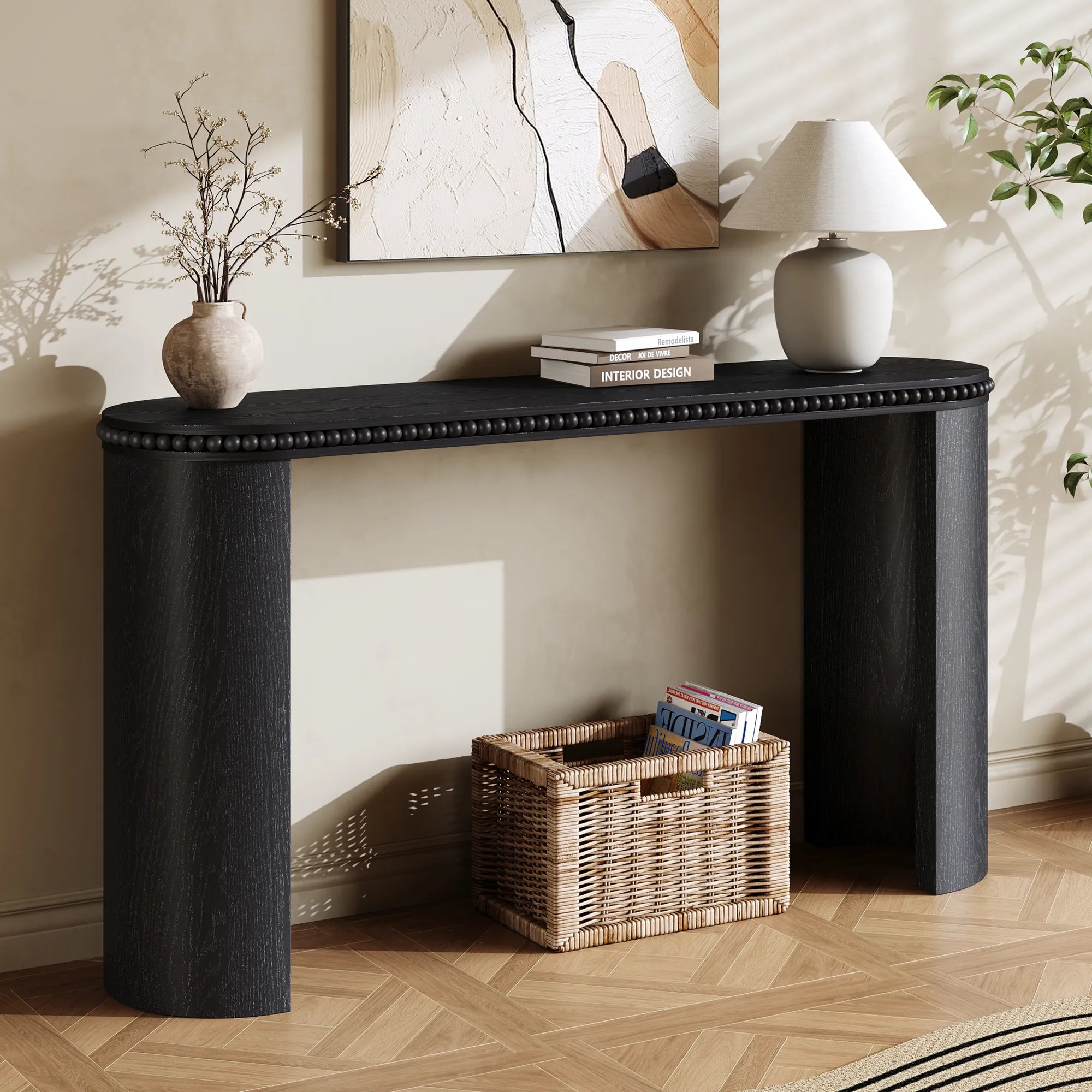 60" Console Table with Beaded Trim & Reversible Curved Legs