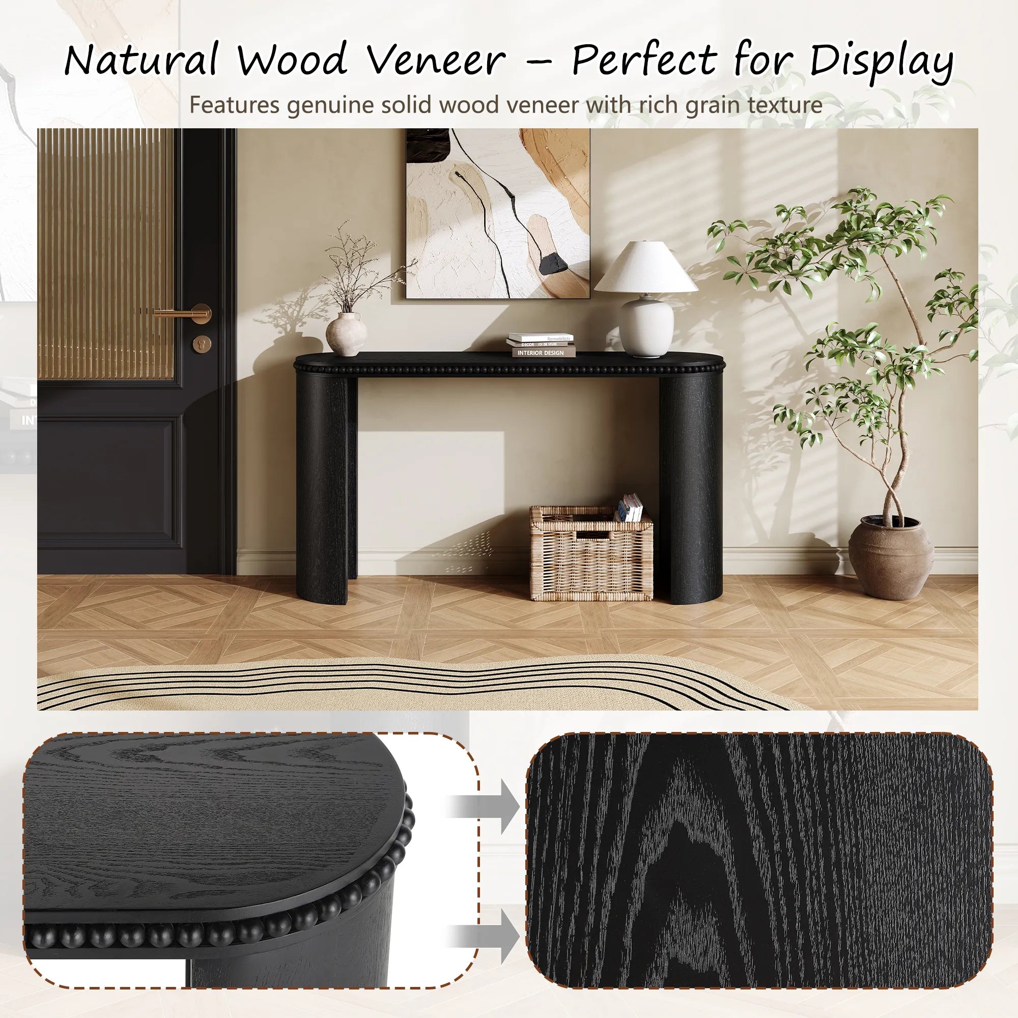 60" Console Table with Beaded Trim & Reversible Curved Legs