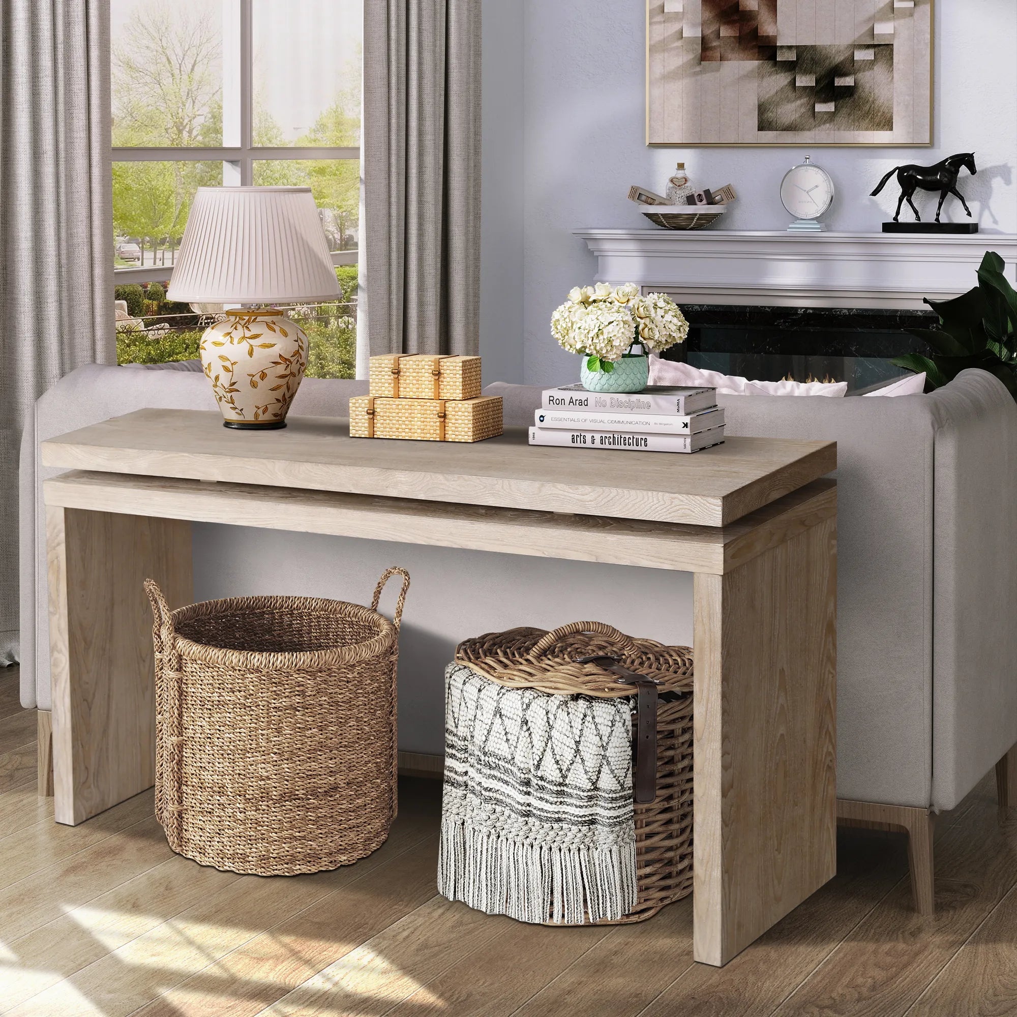 60" Farmhouse Console Table with Double Layer Design