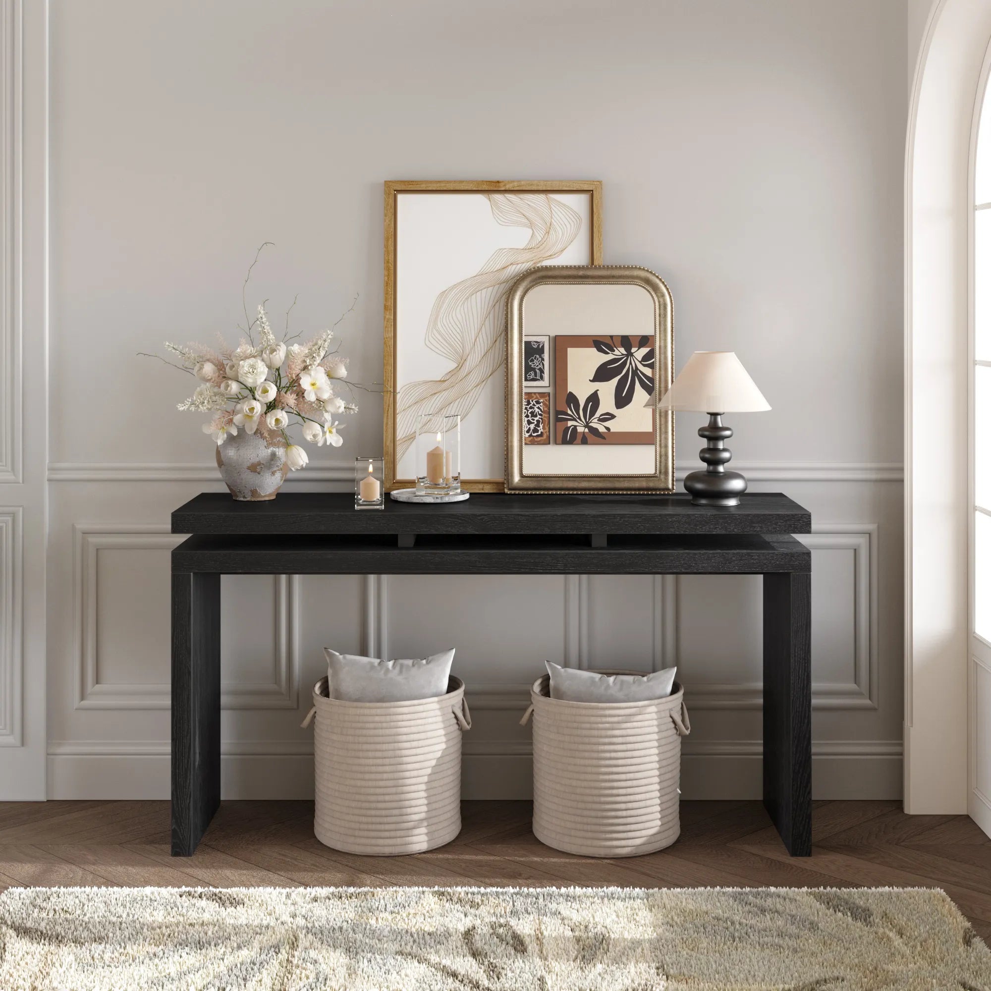 60" Farmhouse Console Table with Double Layer Design
