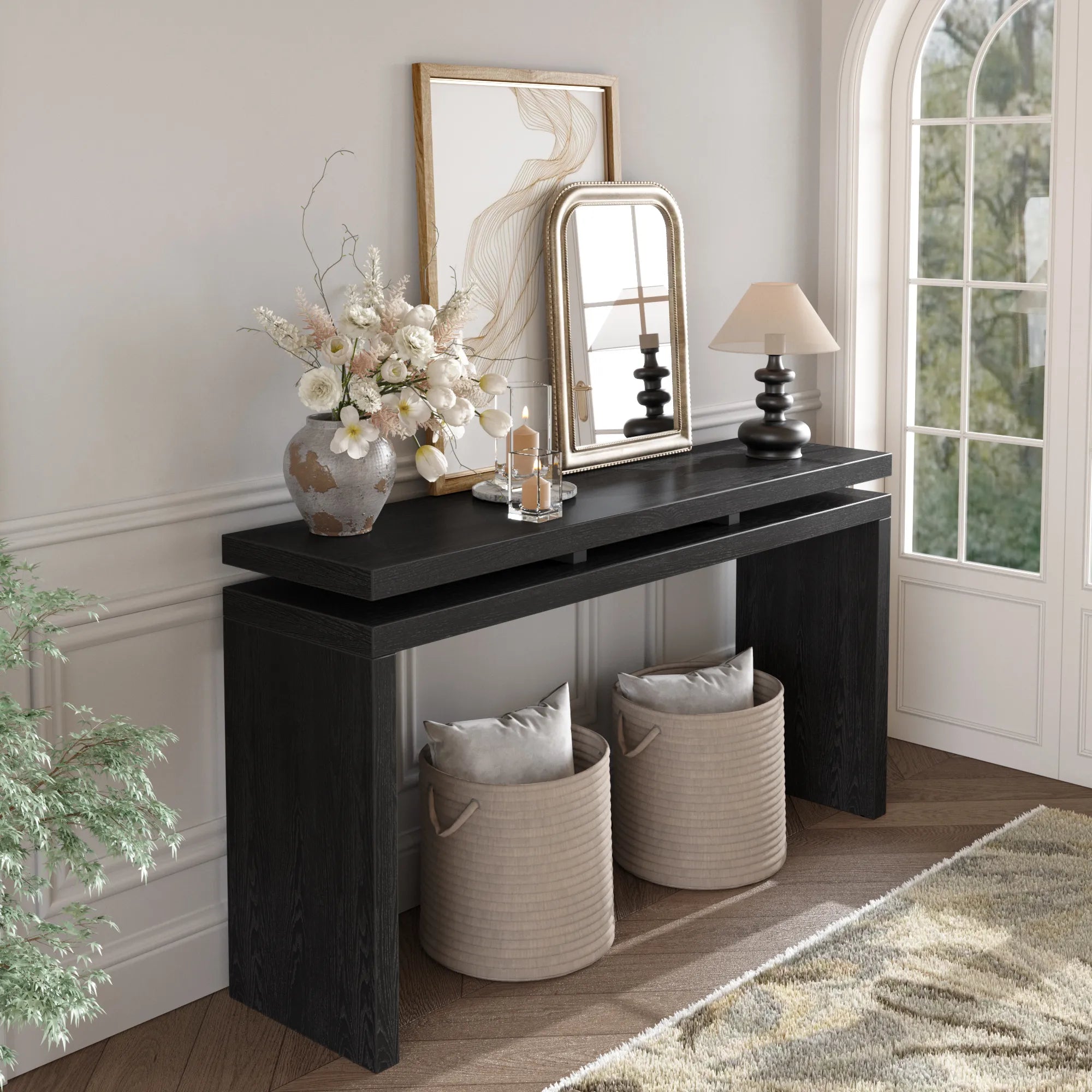 60" Farmhouse Console Table with Double Layer Design
